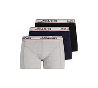 JACK & JONES Men's Jaclounge Strib Wb Trunks 3 Pack Boxer Shorts, Black/Detail: lgm-Navy Blazer, XXL