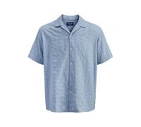 JACK & JONES Mens Jacquard Shirt Short Sleeve Resort Collar Cotton Summer Casual Wear Blue