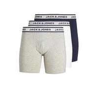 JACK & JONES Men's JACSOLID Boxer Briefs 3 Pack Shorts, Light Grey Melange/Pack: White-Navy Blazer, XL
