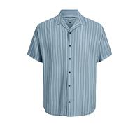 JACK & JONES Men's Jcochain Reggie Resort Shirt Ss, Mountain Spring/Stripes: Stripes, L