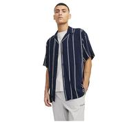 JACK & JONES Men's Jcojeff AOP Resort Shirt SS Relax Short Sleeve Shirt, Navy Blazer/Stripes: Stripe, S