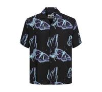 JACK & JONES Men's Jcojeff Resort Shirt Ss Relax Short-Sleeved, Black/AOP: Butterfly AOP, M