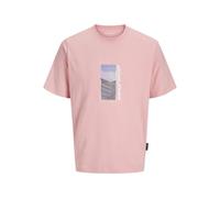 JACK & JONES Men's Jcosago Photo Slub Tee SS Crew Neck, Pink Icing, L