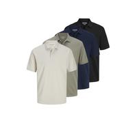 JACK & JONES Men's JJ Kane Polo Shirt 4 Pack, Short Sleeve Cotton Pique Polo, Classic Collar Casual Everyday Tops, Black, Moonbeam, Vetiver, Navy Blazer, UK Size - S to XXL