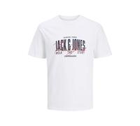 JACK & JONES Men's JJAERO Print Crew Neck T-Shirt, Regular Fit Cotton Short Sleeve Graphic Tee, Style 12298488, Bright White Colour, UK Size - S