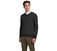 JACK & JONES Men's Jjebasic Knit V-Neck Noos Jumper, Grey (Dark Melange Dark Melange), XX-Large