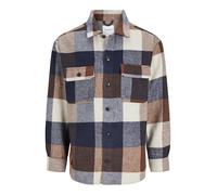 Jack & Jones Ollie Chest Pocket Check Overshirt - Multi, Navy, Size L, Men Navy