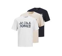 JACK & JONES Men's Jjebryan Corp Logo Tee Ss O-Neck 3 Pk Mp, White, XXL (Pack of 3)