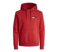 JACK & JONES Men's Jjecorp Logo Sweat Hood Play Noos Sweatshirt, True Red/Print:p4 Small Print, XL