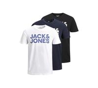 JACK & JONES Men's Jjecorp Logo Tee Ss O-Neck 3pk Mp Noos T-Shirt, White 1, M (Pack of 3)