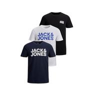 Jack & Jones Mens Jjecorp Logo Tee O-Neck 3pk Mp T-Shirt, Black/Navy/White, S UK