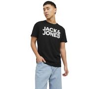 JACK & JONES Men's Jjecorp Logo Tee SS O-Neck Noos T-Shirt, Black/fit: Slim/Large Print/White, L