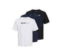 JACK & JONES Men's Jjecorp Logo Tee Play SS O-Neck 3pk Mp T-Shirt, White/Pack:w. Navyblazer+Black Play5, L