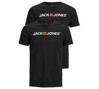 JACK & JONES Men's JJECORP Logo TEE SS Crew Neck, Black/2-PACK W. Black/REG FIT, L