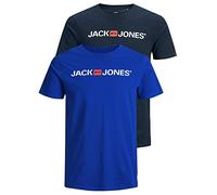 JACK & JONES Men's JJECORP Logo TEE SS Crew Neck, Navy Blazer/2-PACK W.SURF The, L