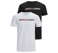 JACK & JONES Men's JJECORP Logo TEE SS Crew Neck, White/2-PACK W. Black/REG FIT, M