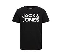 JACK & JONES Men's Jjecorp Logo Tee SS O-Neck Noos T-Shirt, Black/Fit:Slim/Large Print/White, S