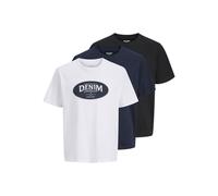 JACK & JONES Men's Jjedover Denim Tee Ss O-Neck 3Pk Mp, White, S (Pack of 3)