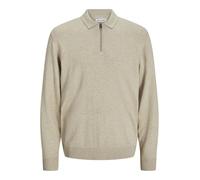 JACK & JONES Men's Jjeemil Knit Polo Half Zip Ls Noos Jumper, Oatmeal/Detail: Melange, XL