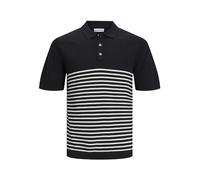 JACK & JONES Men's Jjeemil Knit Polo S/S Sn Jeans, Black/Stripes: Cloud Dancer, M