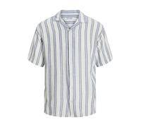JACK & JONES Men's Jjeenzo Stripe Resort Shirt Ss Sn Short-Sleeved, White, L