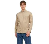 JACK & JONES Mens Jjegingham Twill L/S Noos Shirt, Crockery/Detail:/Solid/Slim Fit, S EU