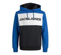 Jack & Jones Men's Jjelogo Blocking Sweat Hood Sts Hooded Sweatshirt, Classic Blue/Fit: Reg., L