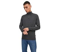 JACK & JONES Mens JJEmil Half Zip Sweater - Dark Grey Melange - XL
