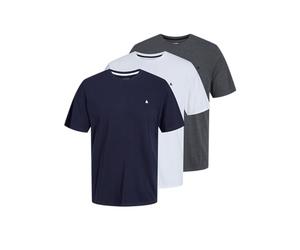 JACK & JONES Men's Jjepaulos Tee SS Crew Neck 3pk MP T-Shirt, Dark Grey Melange/Pack: White + Navy Blazer, XL