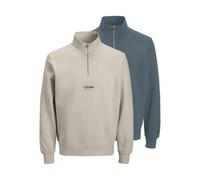 JACK & JONES Men's Jjesoho Sweat Quarter Zip Hn 2Pk Mp, Stormy Weather, XS (Pack of 2)