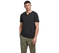 JACK & JONES Men's Jjesplit Neck Tee Ss Noos T-Shirt, Black/Fit: Slim, M