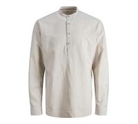 JACK & JONES Men's Jjesummer Half Placket Linen Shirt Ls Sn Chino Shorts, Crockery, M