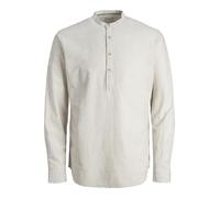 JACK & JONES Men's Jjesummer Half Placket Linen Shirt Ls Sn Shorts, Crockery/Stripes: White, L