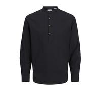 JACK & JONES Men's Jjesummer Half Placket Shirt LS Sn Long Sleeve, Black, L