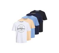JACK & JONES Men's Jjforest Tee SS Crew Neck 5pk MP T-Shirt, Apricot Ice Pack: w. Navyb + Black + White + Pacificcoast, XL