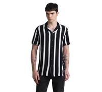 JACK & JONES Men's Jjjeff Resort Stripe Shirt Ss Relaxed, Black, L