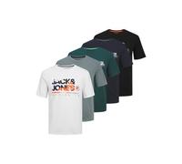 JACK & JONES Men's JJLUKA 5 Pack Crew Neck T-Shirts, Regular Fit Cotton Short Sleeve Casual Tees, Goblin Blue, 12267878, UK Size - XL