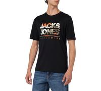 JACK & JONES Men's Jjluke Tee SS Crew Neck T-Shirt, Black-Orange-Green, S