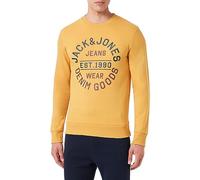 JACK & JONES Men's Jjmikk Sweat Crew Neck Pullover Sweater, Honey Gold/Print: Big, XL