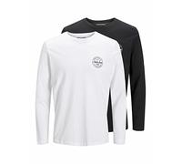 JACK&JONES Men's Jjmore Long Sleeve T-Shirt 2-Pack, White (Size XXL) - Premium Cotton Crew Neck Everyday Multipack Designer Tees