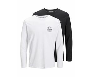 JACK&JONES Men's Jjmore Long Sleeve T-Shirt 2-Pack, White (Size XXL) - Premium Cotton Crew Neck Everyday Multipack Designer Tees