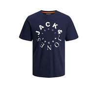 Jack & Jones Men's Jjwarrior Tee SS Crew Neck T-Shirt, Navy Blazer/Print: Big, L