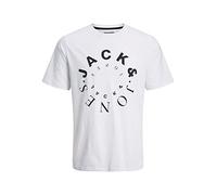 JACK & JONES Men's Jjwarrior Tee SS Crew Neck T-Shirt, White/Print: Big, S
