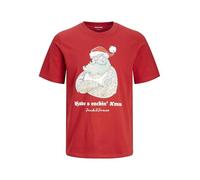 JACK & JONES Men's Jjxmas Funny Tee SS Crew Neck T-Shirt, Scarlet Sage, L