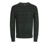 JACK & JONES Men's Jjxmas Gabriel Knit Crew Neck Jumper, Scarab/Pattern: w. Black, L