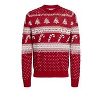 JACK & JONES Men's Jjxmas Gabriel Knit Crew Neck Sweater, Scarlet Sage/Pattern:w. Cloud Dancer, L