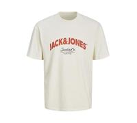 JACK & JONES Men's Jorbronx Arch Big Tee SS Crew Neck T-Shirt, Antique White, S