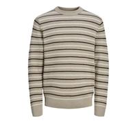 JACK & JONES Men's Jorbronx Knit Crew Neck Jumper, Humus/Stripes: sea Salt, X-Small