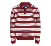 JACK & JONES Men's Jorcambridge Knit Stripe Polo, Tibetan Red, M