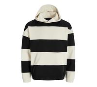 JACK & JONES Men's Joreaton Blocking Sweat Hood Sweatshirt, Black/Stripes: Antique White, L